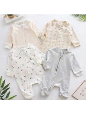 UmBaby 0-3 Ay Desen Yenidoğan Bebek Tulumları -4'lü Set Yumuşacık Doku %100 Pamuklu