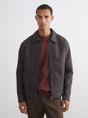 LC Waikiki Kahverengi Standart Kalıp Gömlek Yaka Erkek Deri Görünümlü Ceket