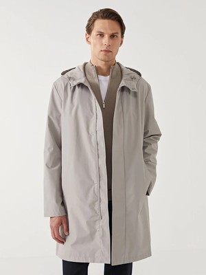 LC Waikiki Bej Kapüşonlu Erkek Ince Uzun Mont