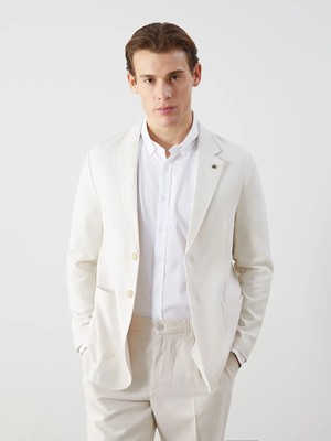 LC Waikiki Bej Standart Kalıp Keten Görünümlü Erkek Blazer Ceket