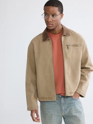 LC Waikiki Bej Rahat Kalıp Kadife Yaka Erkek Jean Ceket