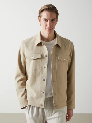 LC Waikiki Bej Slim Fit Gömlek Yaka Erkek Ceket