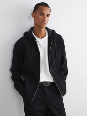 LC Waikiki Siyah Rahat Kalıp Kapüşonlu Erkek Jean Ceket