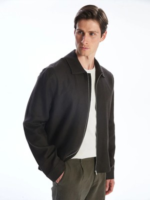 LC Waikiki Kahverengi Standart Kalıp Gömlek Yaka Keten Erkek Ceket