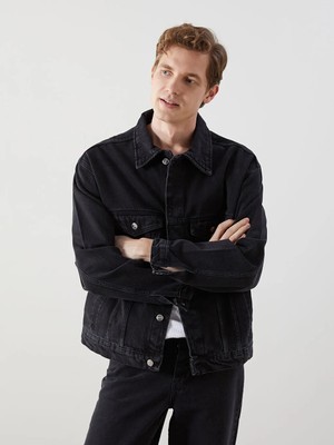 LC Waikiki Siyah Rahat Kalıp Erkek Jean Ceket