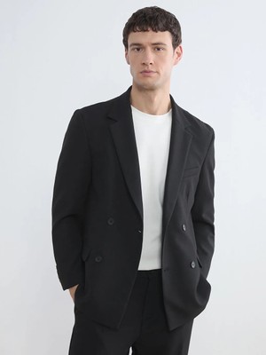 LC Waikiki Siyah Erkek Blazer Ceket Standart Kalıp Uzun Kollu Düğmeli Model