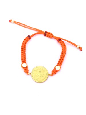 Ferizz Altın Kaplama Ata Liralı Turuncu Ipli Bileklik BLK-1245