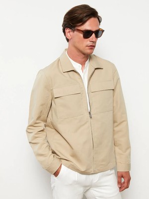 LC Waikiki Bej Standart Kalıp Gömlek Yaka Erkek Ceket