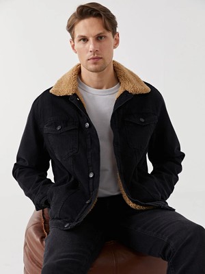 LC Waikiki Siyah Standart Kalıp Erkek Jean Ceket