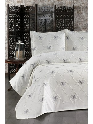 Danteel Home Fiji Nakışlı Şönil 3 Parça Çift Kişilik Yatak Örtüsü Krem