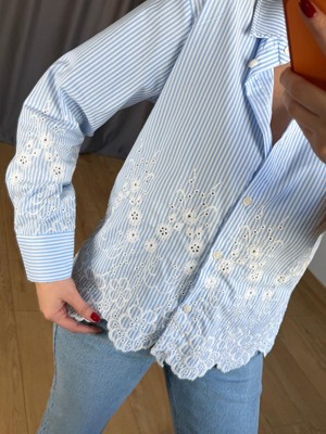 Size Özgü Mavi Etek Ucu Detaylı Gömlek