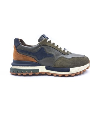 Marcomen M22480 Hakiki Deri Haki Yeşil Erkek Sneaker Spor Ayakkabı