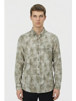 Sabri Özel Erkek Vizon Slim Fit Gömlek – Uzun Kollu, Baskılı