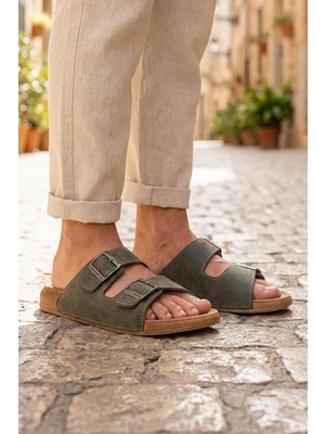 Gezer Erkek Yazlık Suni Deri İki Toka Ayarlanabilir Rahat Taban Günlük Terlik