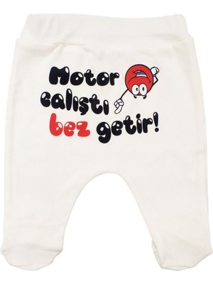 by BebekOdam Unisex Ekru Motor Çalıştı Bez Getir Baskılı Patikli Tek Alt