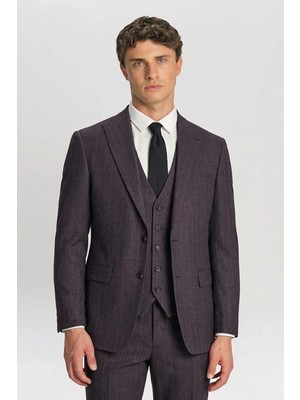 Giotelli Bordo Yelekli Çizgili Mono Yaka Roma Kalıp 8 Drop Tam Astarlı Erkek Takım Elbise Rm