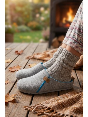 Gezer Kışlık Keçe Comfort Taban Kadın Ev Bahçe Terlik