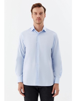 Sabri Özel Erkek Açık Mavi Desenli Yarım Italyan Yaka Regular Fit Gömlek