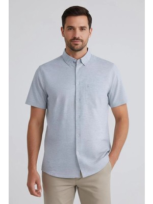 Sabri Özel Erkek Haki Kısa Kollu Pamuk Gömlek – Düz, Düğmeli Yaka, Regular Fit