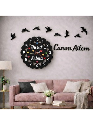 Duvar Saati Kişiye Özel 40 Cmdir 8 Adet Kuş Temalı NO95