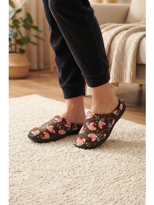 Gezer Kadın Kışlık PU Rahat Taban Desenli Ev Bahçe Gondol Terlik
