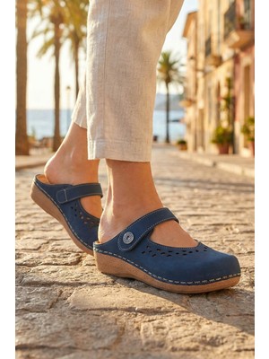 Gezer Yazlık Kadın İç Tabanı Hakiki Deri Cırt Cırtlı Terlik