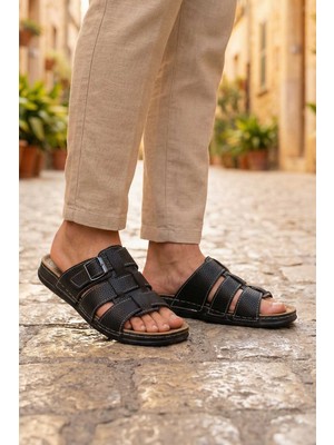 Gezer Erkek Yazlık Tek Toka Suni Deri Ayarlanabilir Günlük Terlik