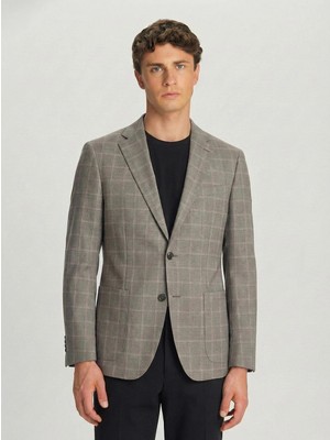 Sabri Özel Kahve Regular Fit Pamuklu Mono Yaka Ekose Desenli Ceket