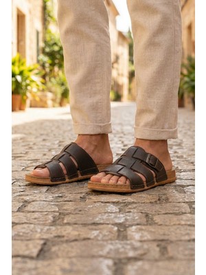 Gezer Erkek Yazlık Tek Toka Suni Deri Ayarlanabilir Günlük Terlik