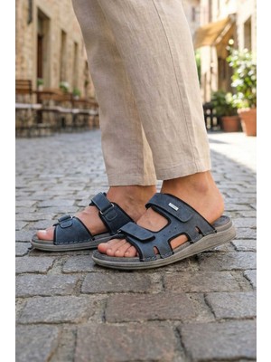 Gezer FEICHTINGEN Erkek Yazlık İç Taban Hakiki Deri Çift Cırtlı Ayarlanabilir Rahat Taban Günlük Terlik