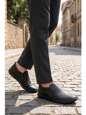 Al-Me Erkek Yazlık İç Dış Hakiki Deri Ortopedik Rahat Taban Boğazdan Lastikli Esnek Günlük Ayakkabı