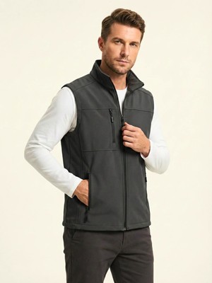 Genius Store Erkek Yelek Softshell Su Geçirmez Tam Fermuarlı Cepli Normal Kalıp Spor Yelek