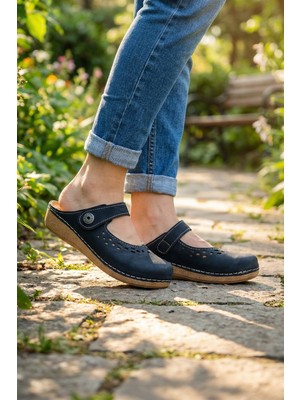 Gezer Yazlık Kadın Iç Tabanı Hakiki Deri Cırt Cırtlı Terlik