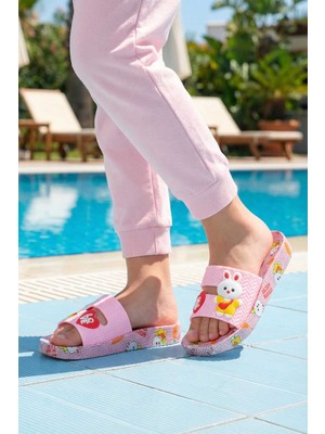 Gezer Rabbit Kız Çocuk Yazlık Airblow Islak Zemine Uygun Rahat Taban Ev Banyo Havuz Plaj Günlük Terlik