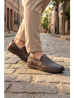 Al-Me Erkek Yazlık İç Dış Hakiki Deri Ortopedik Rahat Klimalı Taban Boğazdan Lastikli Esnek Günlük Ayakkabı