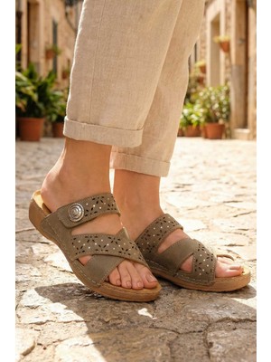 Gezer Feichtingen Kadın Yazlık İç Taban Hakiki Deri Tek Cırt Cırtlı Ayarlanabilir Rahat Taban Günlük Terlik