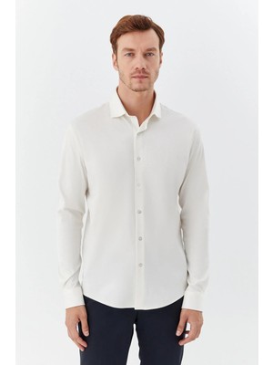 Sabri Özel Erkek Latte Dar Kesim Slim Fit %100 Pamuk Düz Dokuma Klasik Yaka Gömlek