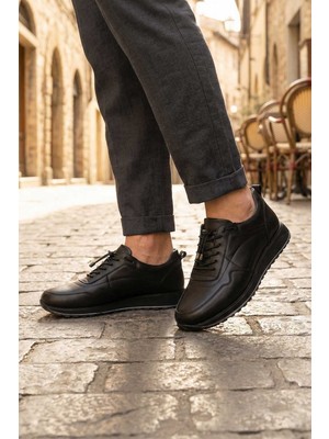 Al-Me Erkek İç Dış Hakiki Deri Ortopedik Rahat Taban Bağcıklı Ayarlanabilir Günlük Spor Ayakkabı