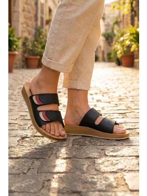 Gezer Kadın Yazlık Alt Taban PU Suni Deri Çift Cırt Cırtlı Ayarlanabilir Rahat Masaj Taban Günlük Terlik