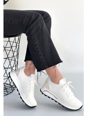 Zerenyus Feort Beyaz Triko Comfort Slip On Kadın Spor Ayakkabı