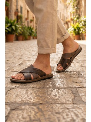 Gezer Yazlık Erkek Suni Deri Rahat Taban Günlük Terlik