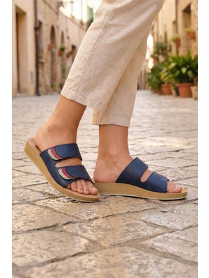 Gezer Kadın Yazlık Alt Taban PU Suni Deri Çift Cırt Cırtlı Ayarlanabilir Rahat Masaj Taban Günlük Terlik