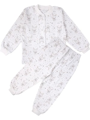 by BebekOdam Kız Çocuk Ekru Tavşan Desenli Çıtçıtlı Pijama Takımı - 1016600