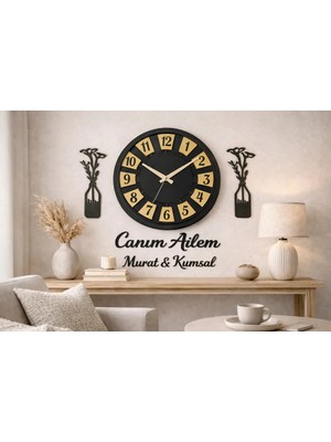 Duvar Saati 40 cm Çiçekler 30 cm Dir Kişiye Özel NO38