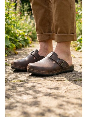 Gezer Erkek İç Taban Hakiki Deri Tek Toka Ayarlanabilir Ev Bahçe Günlük Terlik