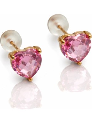 Mavika Jewellery 14K Gold Plated Pink Love Stud Küpe