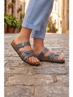 Gezer Kadın Yazlık Suni Deri Tek Toka Ayarlanabilir Mantar Taban Günlük Terlik