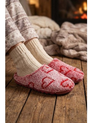 Gezer Kadın Kışlık Nakışlı Kalp Tasarım Rahat Taban Ev Bahçe Gondol Terlik