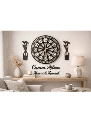 Salon Duvar Saati 40 cm Çiçekler 30 cm Isim Değişir NO36