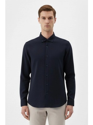 Sabri Özel Giotelli Siyah Regular Fit %100 Keten Düğmeli Yaka Erkek Gömlek